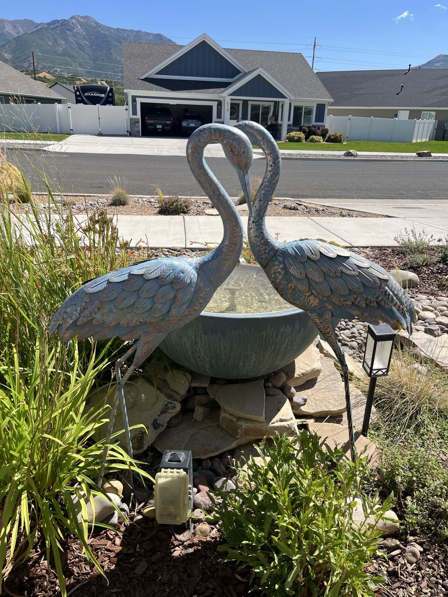 Kircust Outdoor Garden Patina Crane Statues Metal Pair