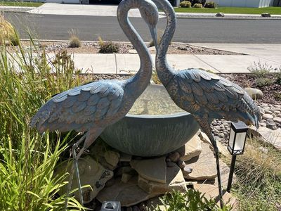 Kircust Outdoor Garden Patina Crane Statues Metal Pair