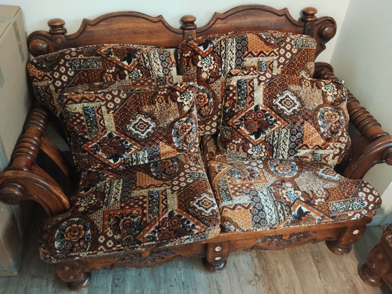 Vintage Wood Sofa and love seat with - Unique & Ornate Living Room Piece