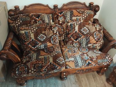 Vintage Wood Sofa and love seat with - Unique & Ornate Living Room Piece