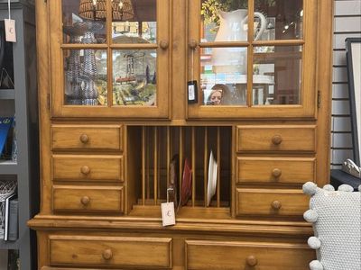 Solid Wood China Cabinet Hutch with Glass Doors, Plate Rack & Drawers