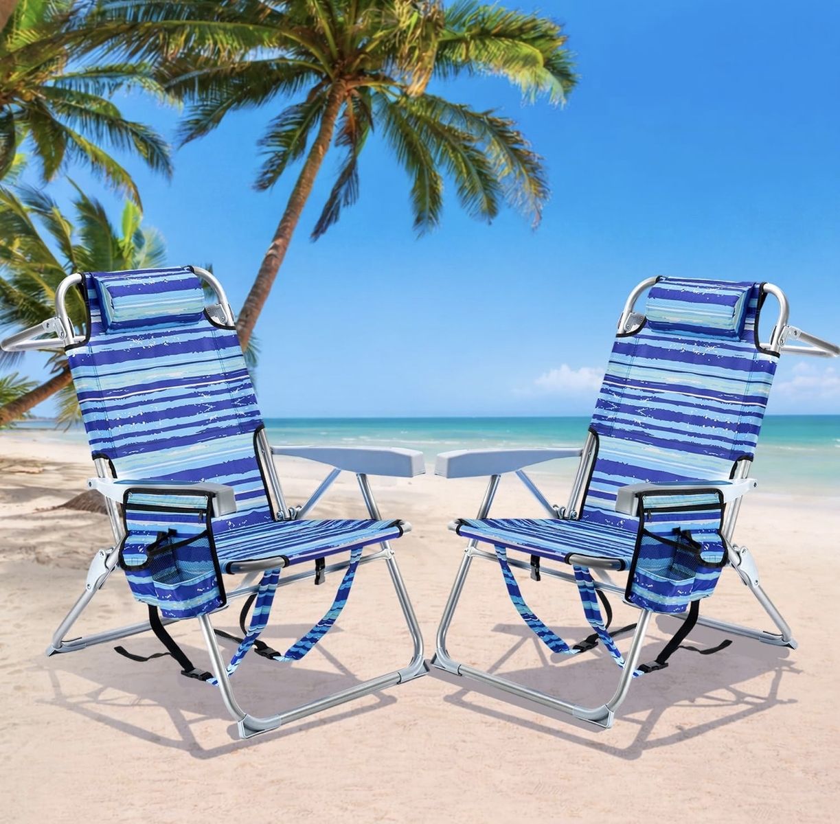 ( New in Box ) Position Reclining Backpack Beach Chair Set (2-Pack)