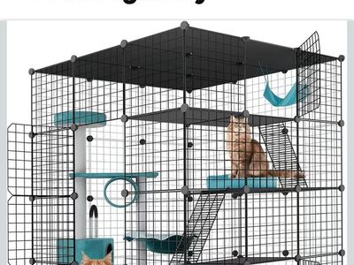 Large Modular Pet Playpen - DIY Metal Wire Cage for Cats or Small Animals with Multiple Levels