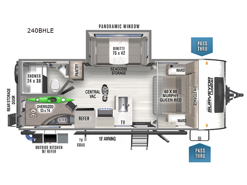 2023 Forest River RV Surveyor Legend 240BHLE Travel Trailer Bunkhouse|Murphy Bed|Outdoor Kitchen