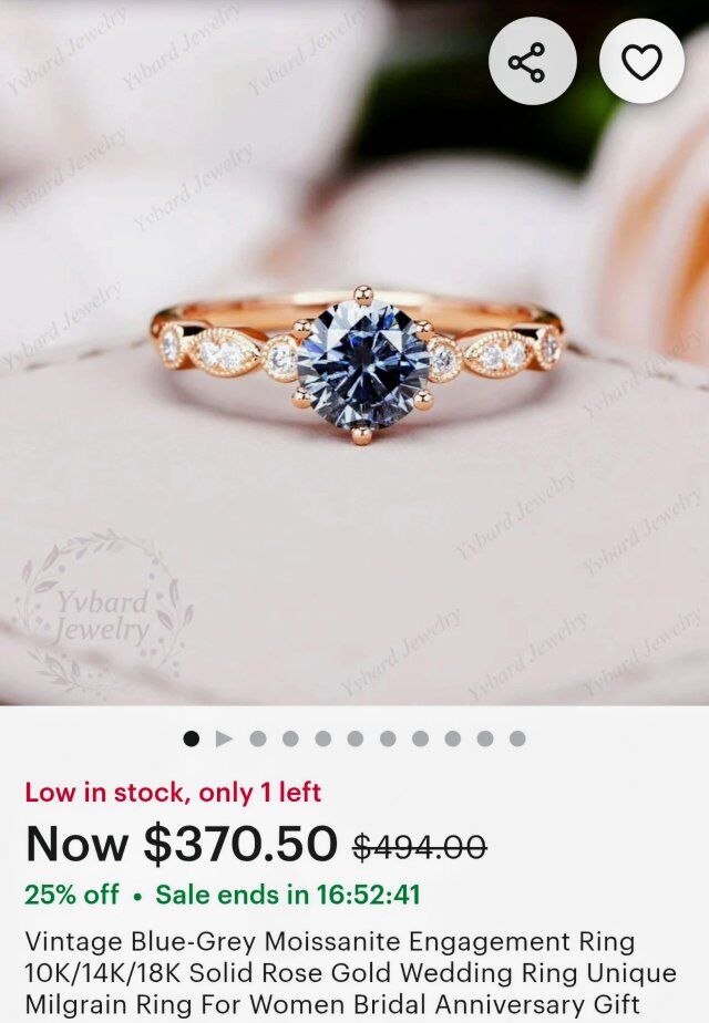 Moissanite Ring 10K Soild Rose Gold Size 6