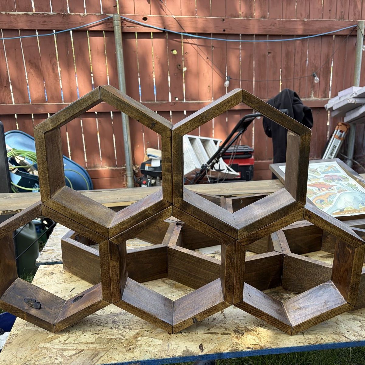 Handcrafted Hexagon Honeycomb Wooden Wall Shelves
