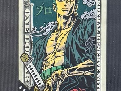 One Piece Roronoa Zoro Custom Hand-Painted Dollar Bill Art