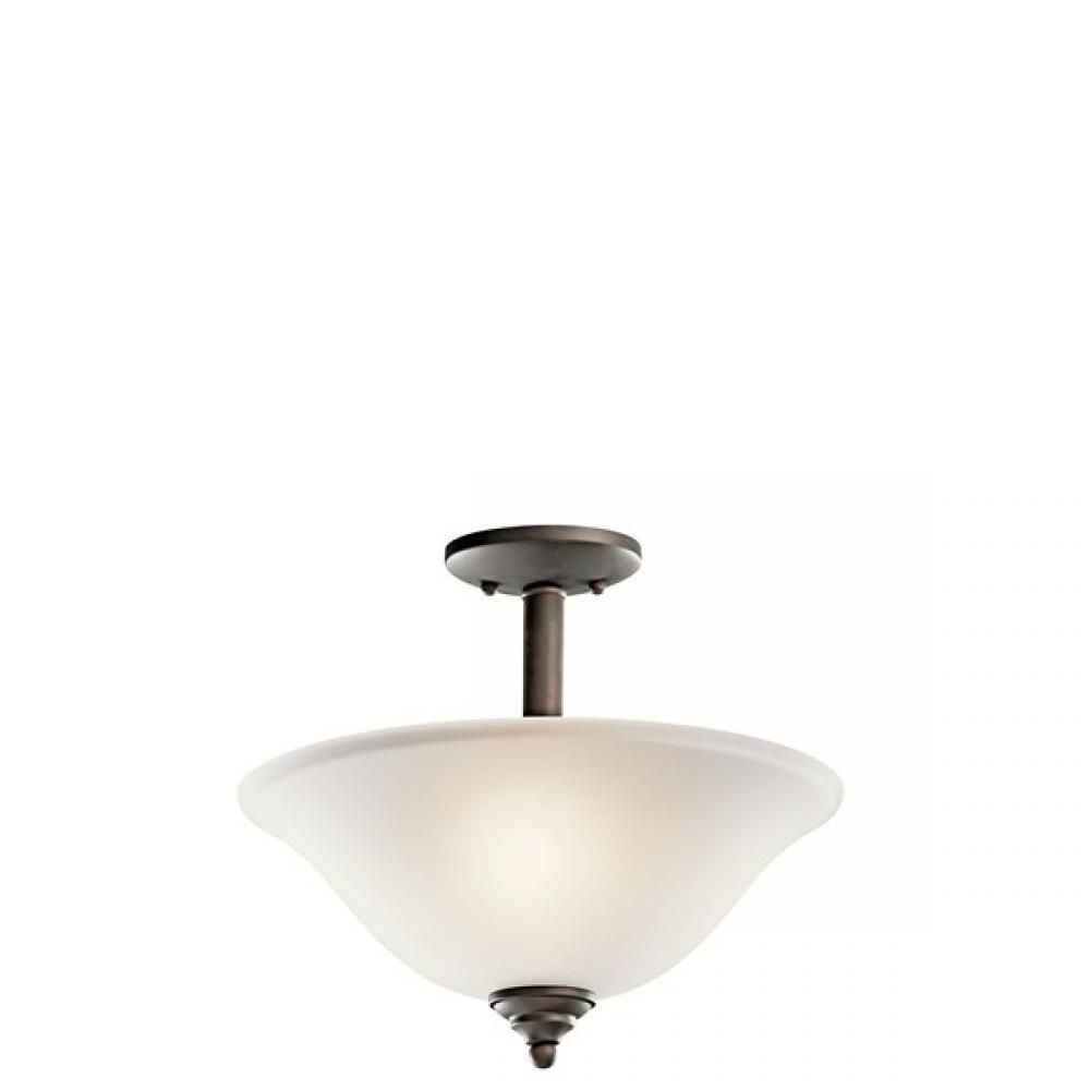 Traditional 2 Light Semi Flush Bell Frosted Glass, Bronze Finish