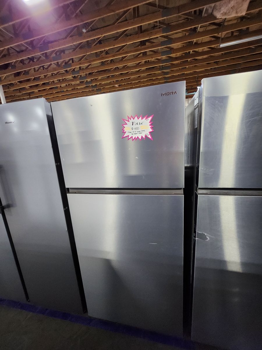 BRAND NEW!! MORA 18 CF STAINLESS STEEL GARAGE READY TOP AND BOTTOM FRIDGE
