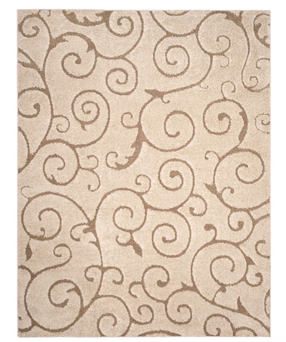 Safavieh Shag Rug Beige Brown Scroll Pattern Plush Area Carpet 4x6