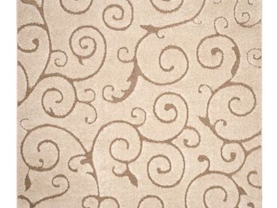 Safavieh Shag Rug Beige Brown Scroll Pattern Plush Area Carpet 4x6