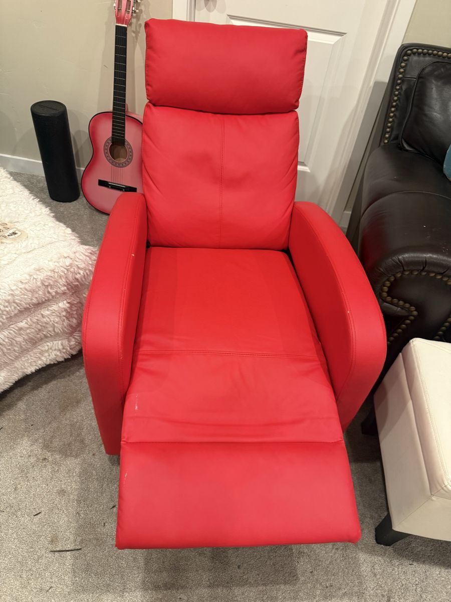 2 Red Recliner Chair - Modern PU Leather Push Back Lounger for Living Room or Office 2 total.