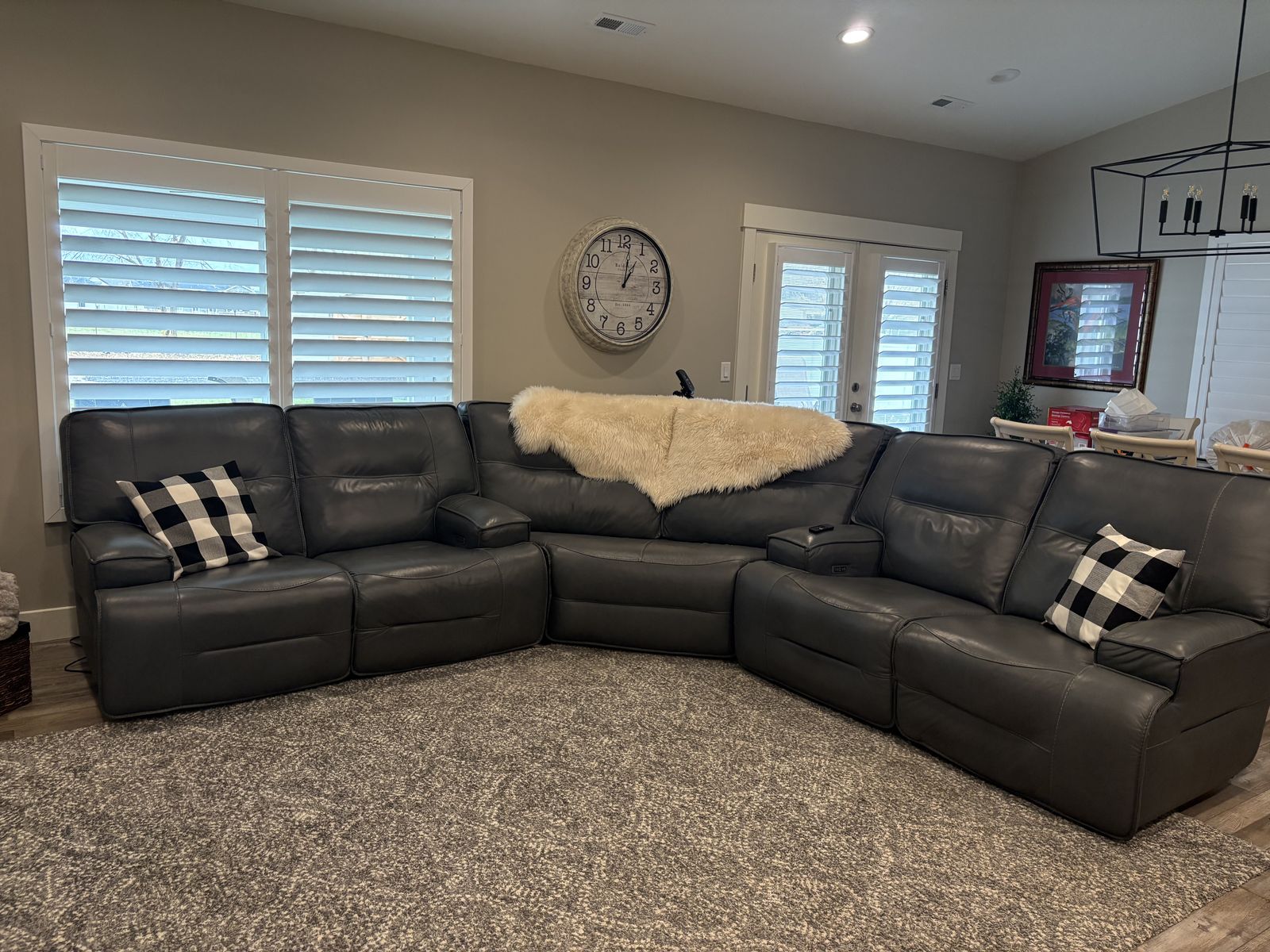 Rockies Sky Gray Leather Sectional match power reclining loveseats and corner wedge