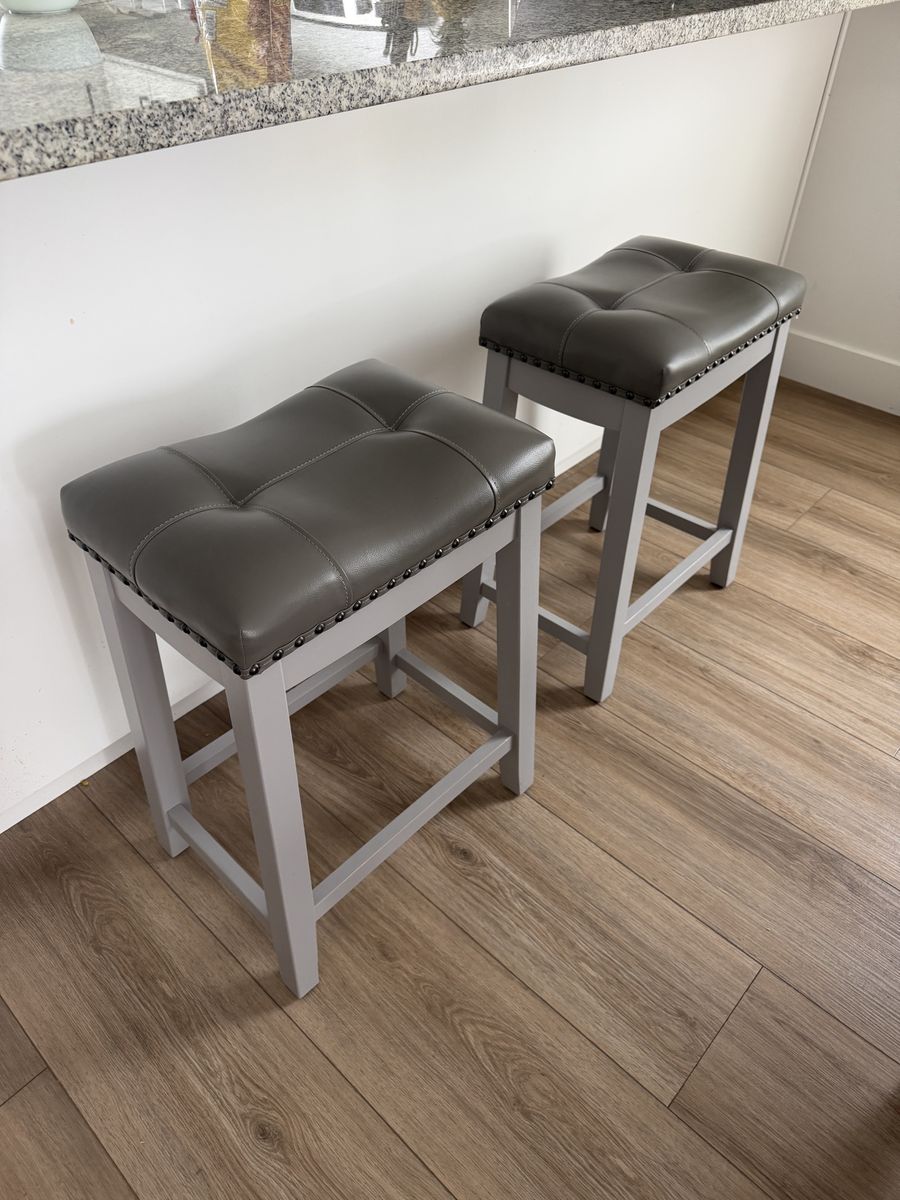 Grey Faux Leather Bar Stools