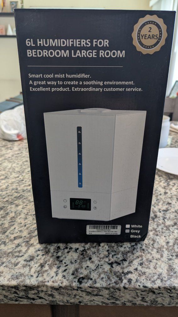 6L Smart Cool Mist Humidifier for Bedroom & Large Rooms - White/Grey/Black, 2-Year Warranty