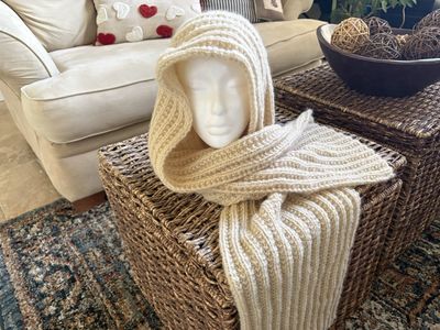 Crocheted Hat Scarf Combo Light Beige or Cream