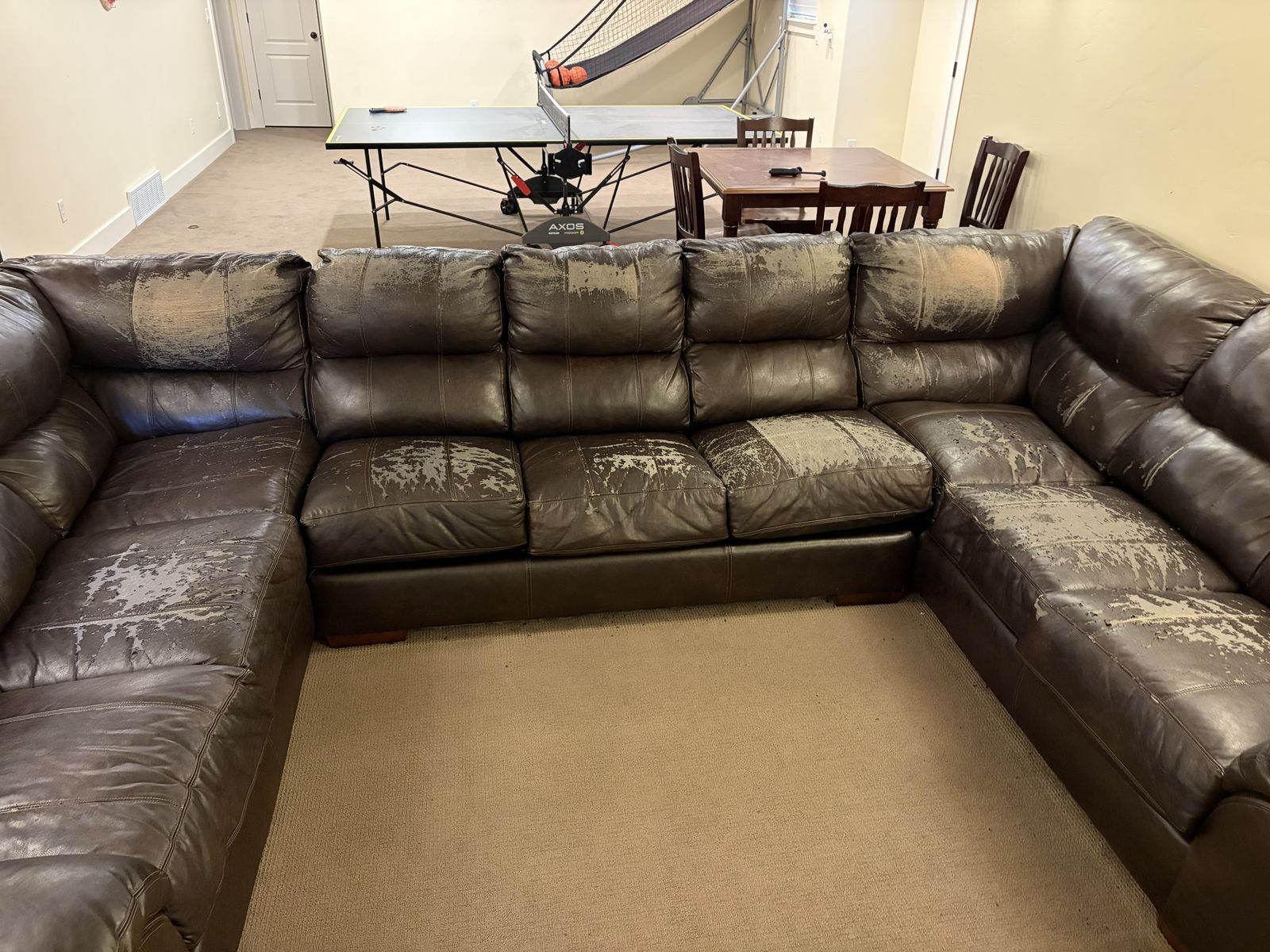 Dark brown faux leather sectional