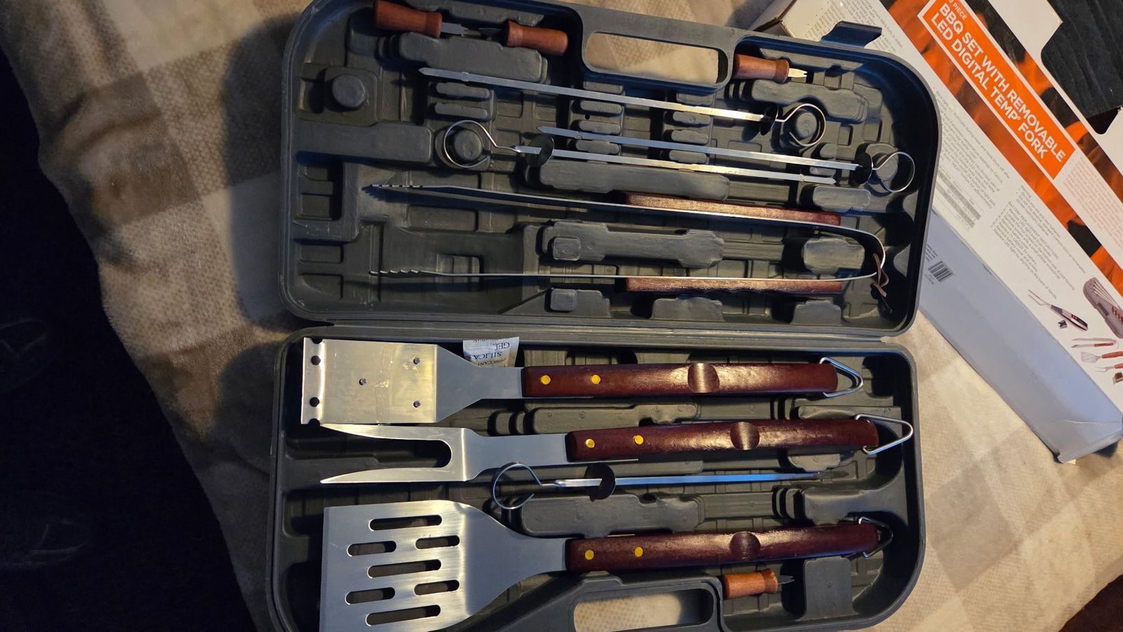 Stainless Steel Grill Tool Set with LED Digital Temperature Fork & Carrying Case