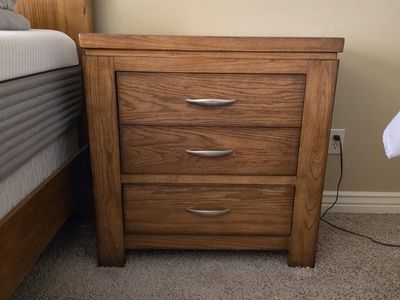 Set of Two Wooden 3-Drawer Nightstand Side Tables with Silver Handles