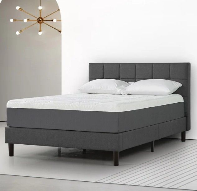 Like NEW! FULL UPHOLSTERED PLATFORM BEDFRAME + MATTRESS!! - FINANCING & DELIVERY AVAILABLE!!