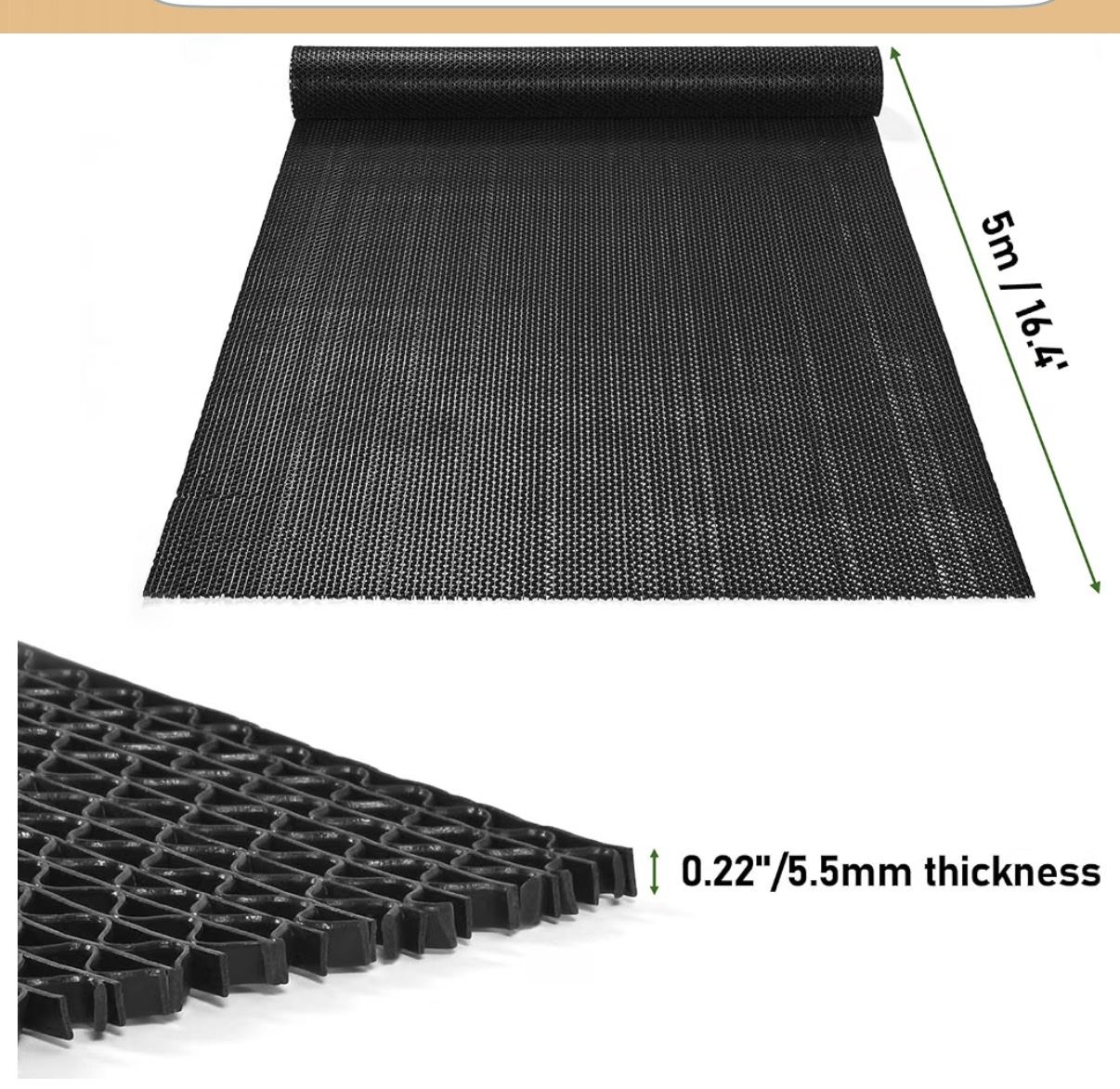Non-Slip PVC Floor Mat Roll - Black Mesh Drainage Mat (16.4 ft x 5.5mm)