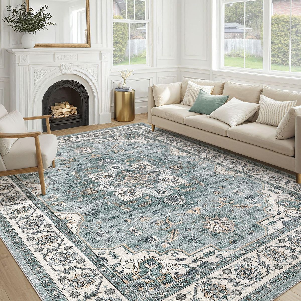 New Vintage Living Room Area Rug 10x12 - Large Soft Washable Oriental Traditional Distressed Farmhouse Rug