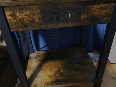 Rustic Brown End Table with Charging Station & USB Ports