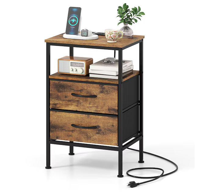 Nightstand with Outlets, USB Charging Station and LED Light Strip - NEW