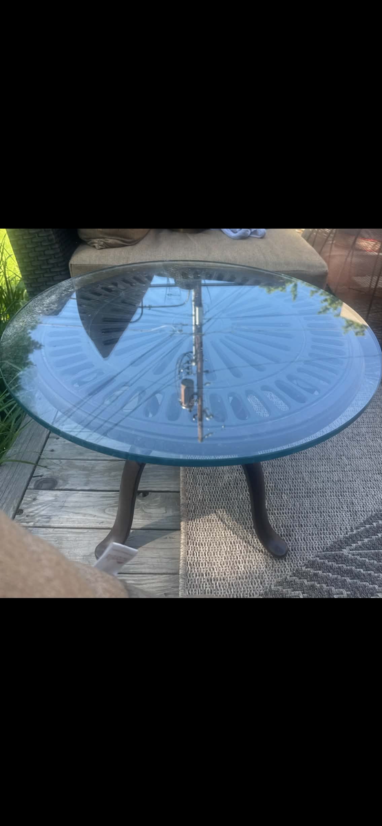 Cast Steel Patio Accent Table with Removable Tempered Glass Top
