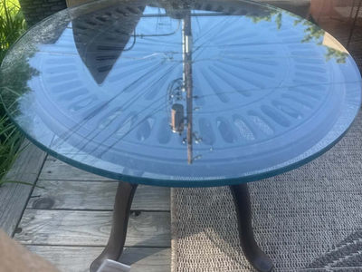 Cast Steel Patio Accent Table with Removable Tempered Glass Top