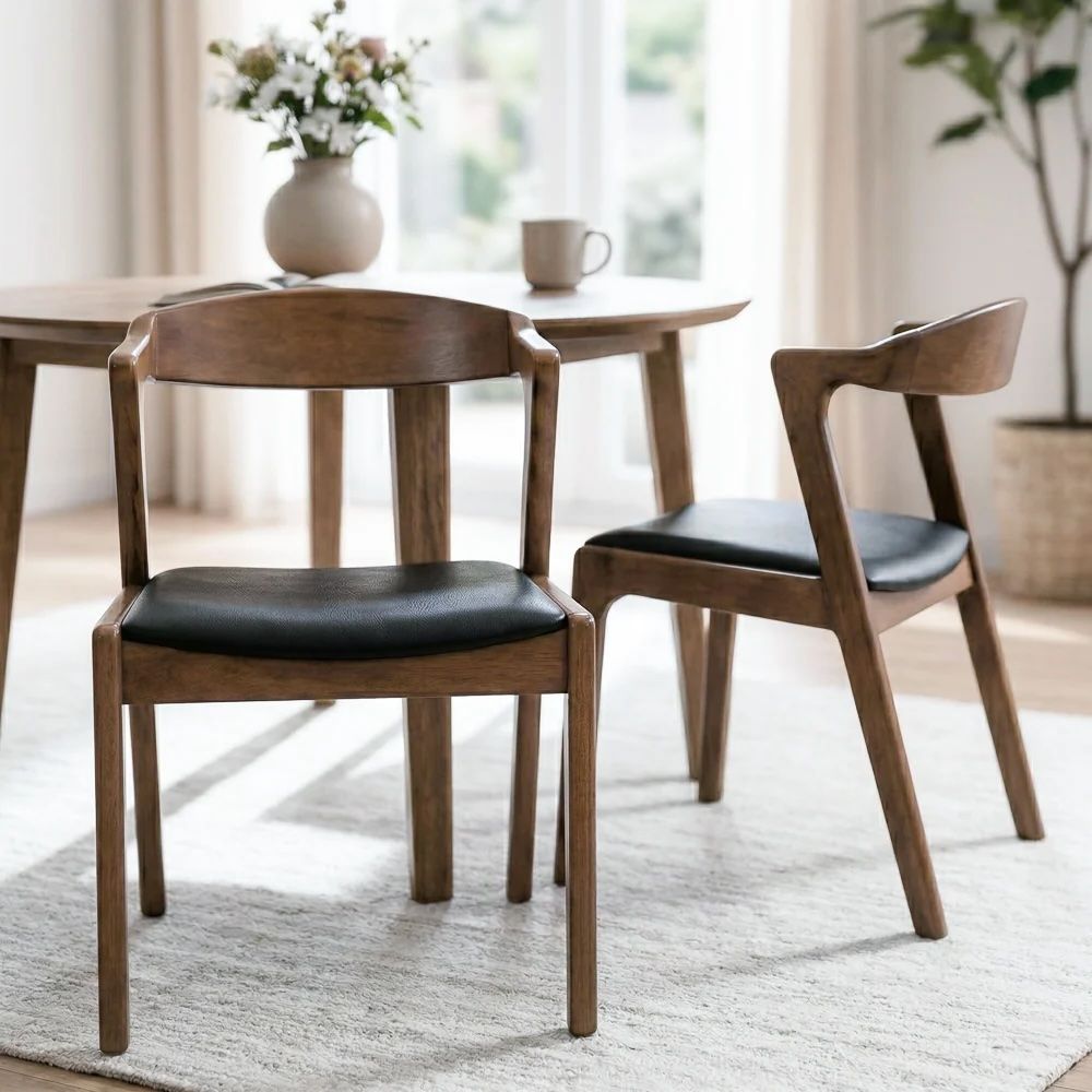 Ashcroft Reggie Dining Chair Black Leather Set of Four