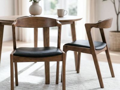 Ashcroft Reggie Dining Chair Black Leather Set of Four