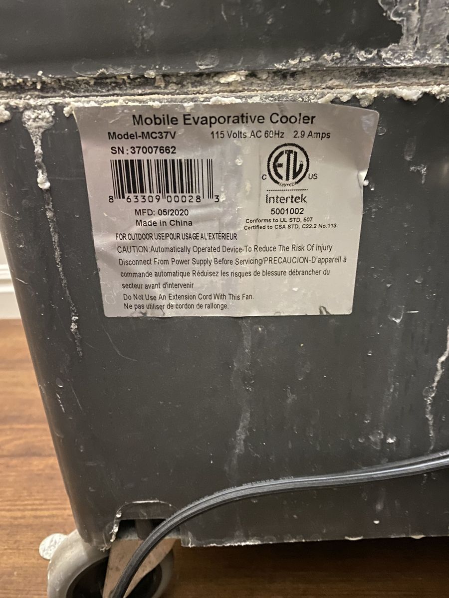 Hessaire MC37V Portable Swamp Cooler (Evaporative Cooler) - Works Well, Needs Cleaning