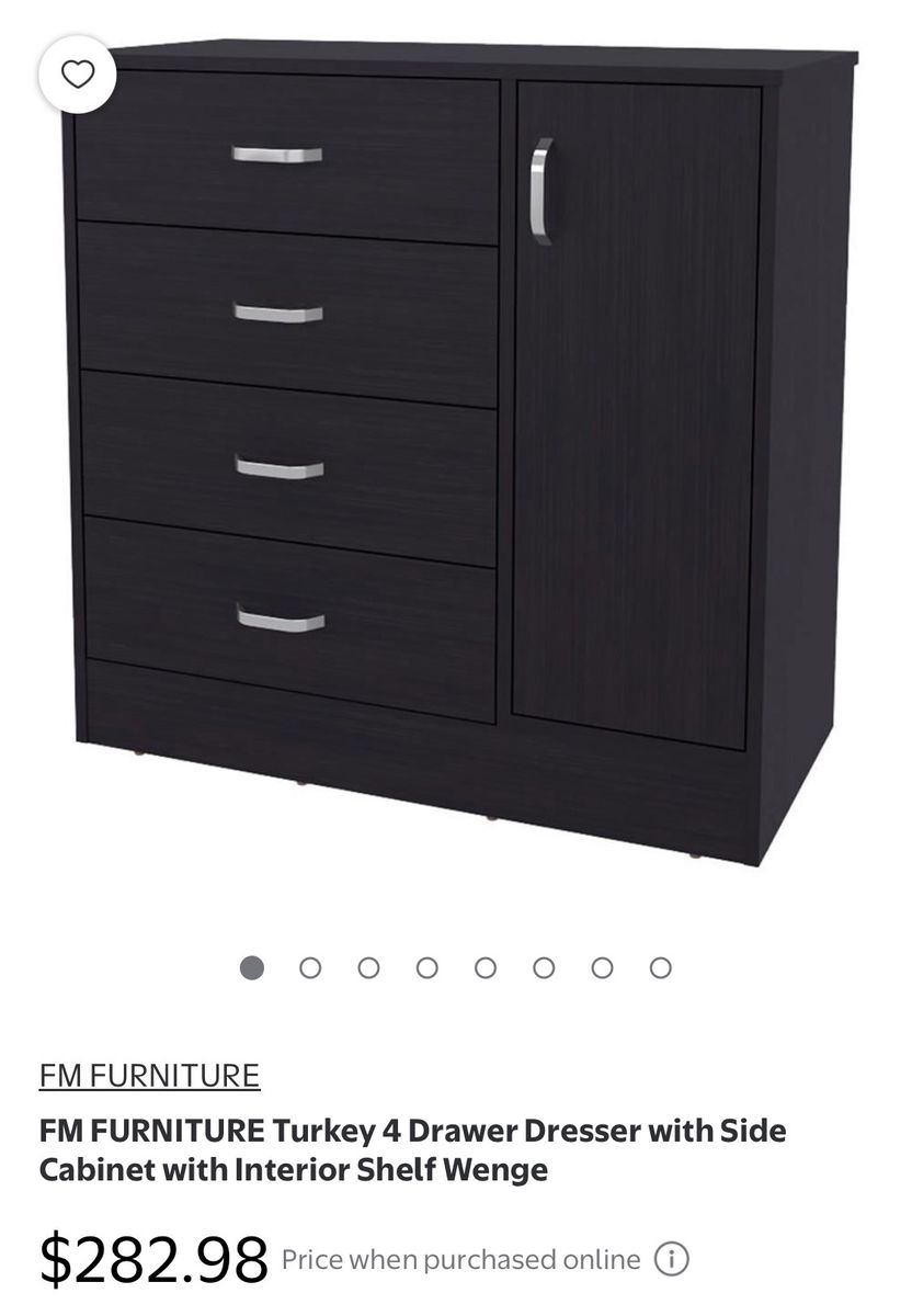 FM FURNITURE Turkey 4-Drawer Dresser with Side Cabinet & Shelf - Wenge Finish