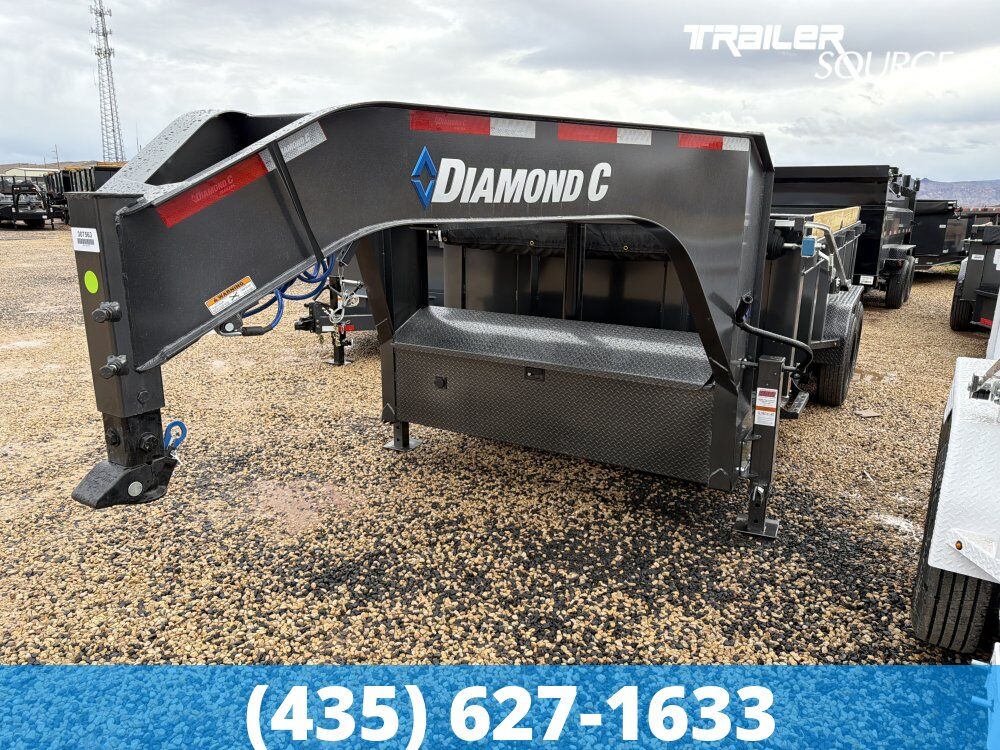 7x14 Diamond C LPT-GN 208 Gooseneck Dump Trailer - 32" Sides - 18K GVWR - 18 Ply Tire Upgrade, Board Brackets, Long Arm Tarp