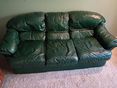 Dark Green Leather Sofa Couch with Removable Cushions