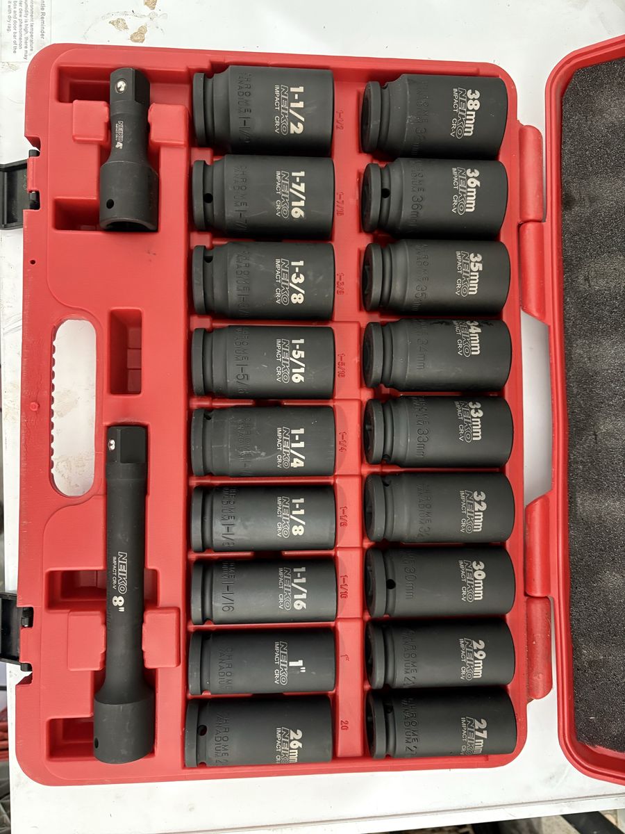 Neiko 3/4-Inch Drive Deep Impact Socket Set SAE and Metric with Storage Case
