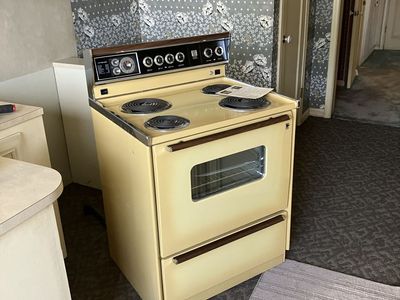 Vintage GE Electric Range & Matching Vent Hood (Harvest Gold)