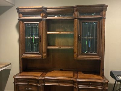 Aspenhome Executive Credenza Desk with Hutch - Ornate Wood Finish, Integrated Power & Storage