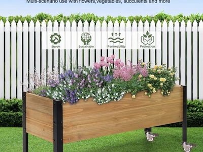 Large Wooden Raised Garden Bed with Wheels - 37.2" Planter Box for Vegetables, Herbs, Flowers