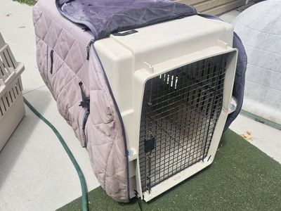Pet Carrier Crate with Quilted Cover - Durable Tan Plastic Kennel for Dogs & Cats