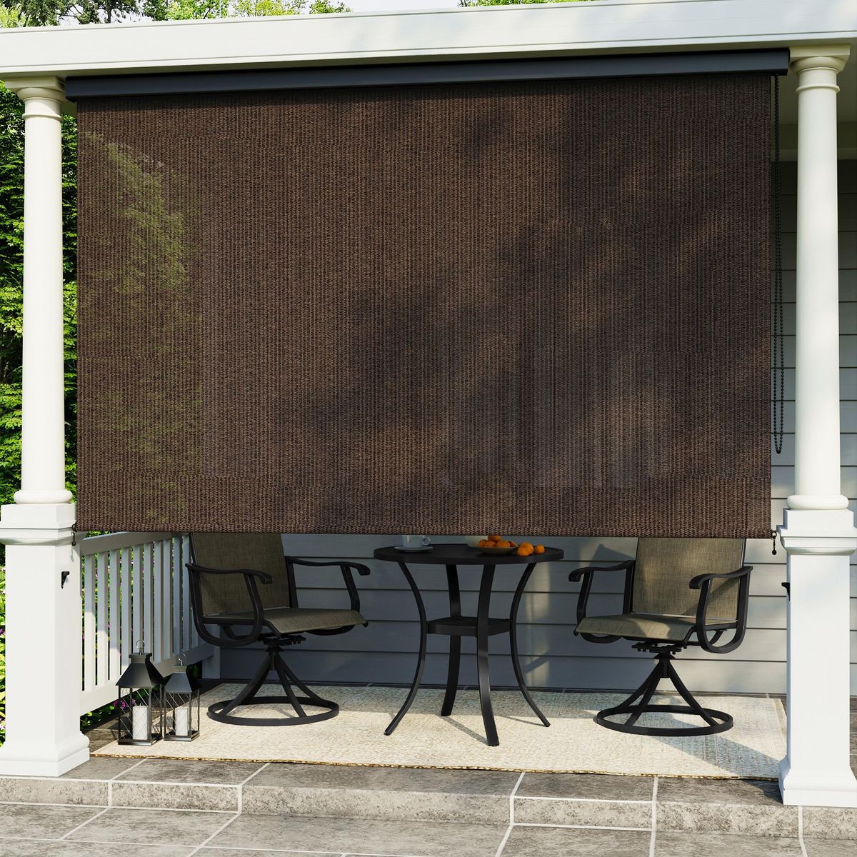 NEW 8x8 Ft Premium Outdoor Roller Shade, 95% Patio Roll up Blinds with Weather Resistant Valance