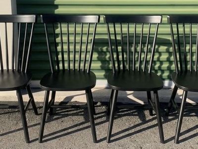 Set Of 4 Black Windsor Farm Style Dining Chairs