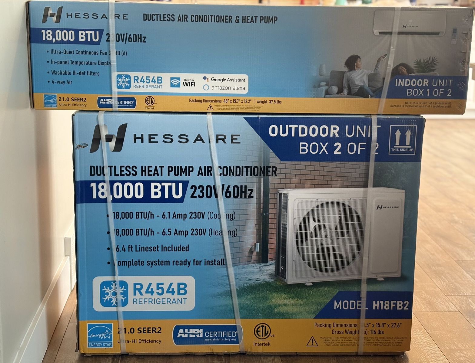 NEW Hessaire 21 SEER2 18,000 BTU WiFi 1.5-Ton Ductless Mini Split Air Conditioner