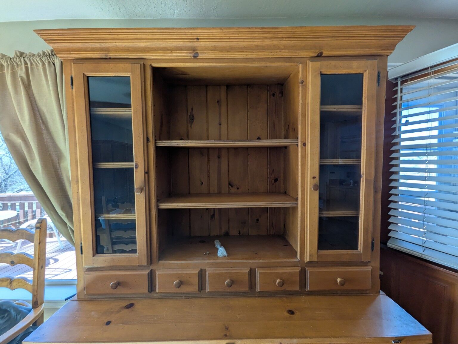 Solid Pine Hutch / China Cabinet w/ Glass Doors + Drawers (2-Piece)