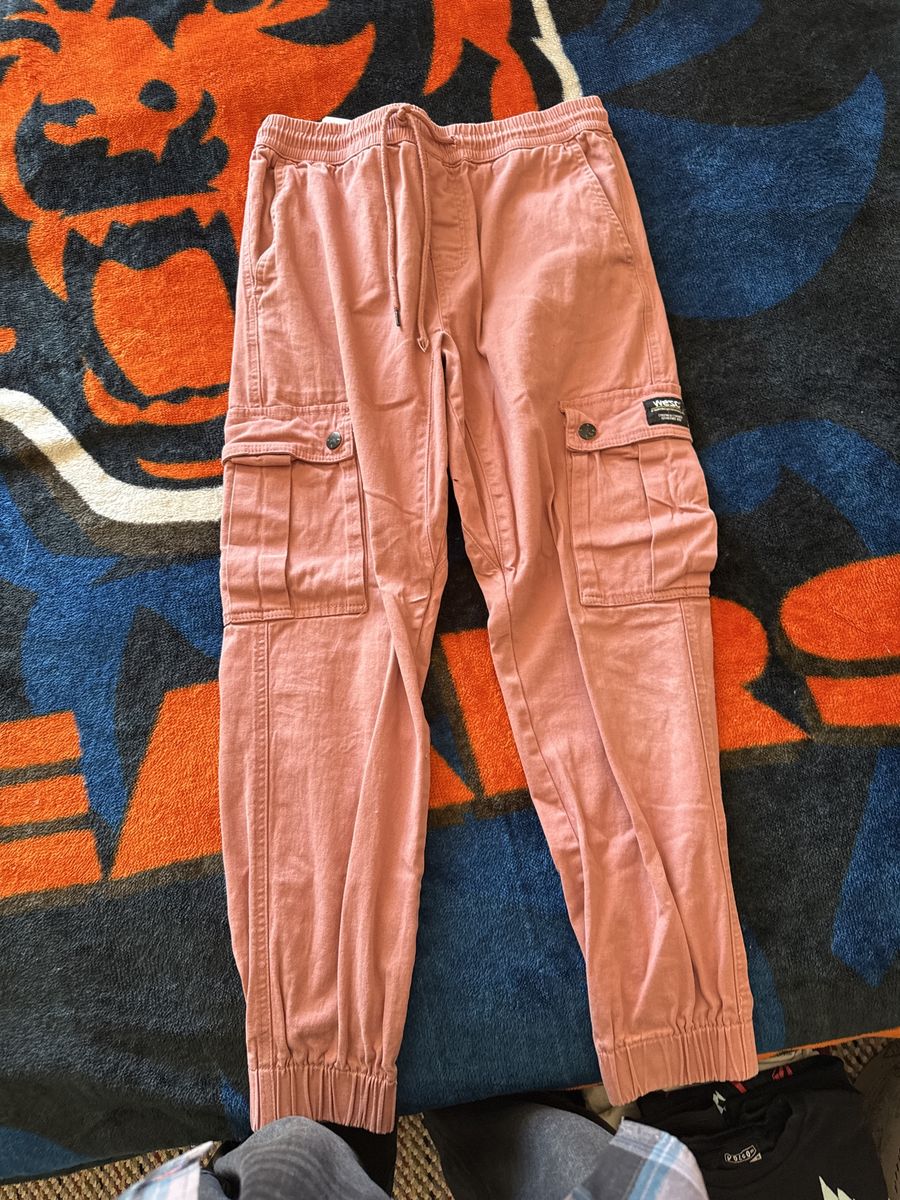 VRESS Co. Salmon Pink Cotton Cargo Joggers - Drawstring Waist & Elastic Cuffs