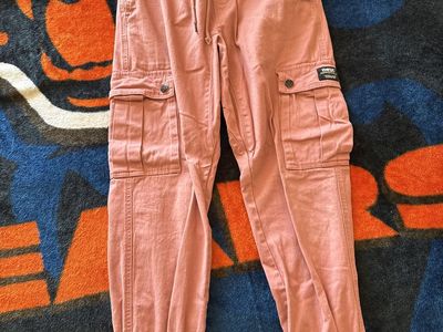 VRESS Co. Salmon Pink Cotton Cargo Joggers - Drawstring Waist & Elastic Cuffs