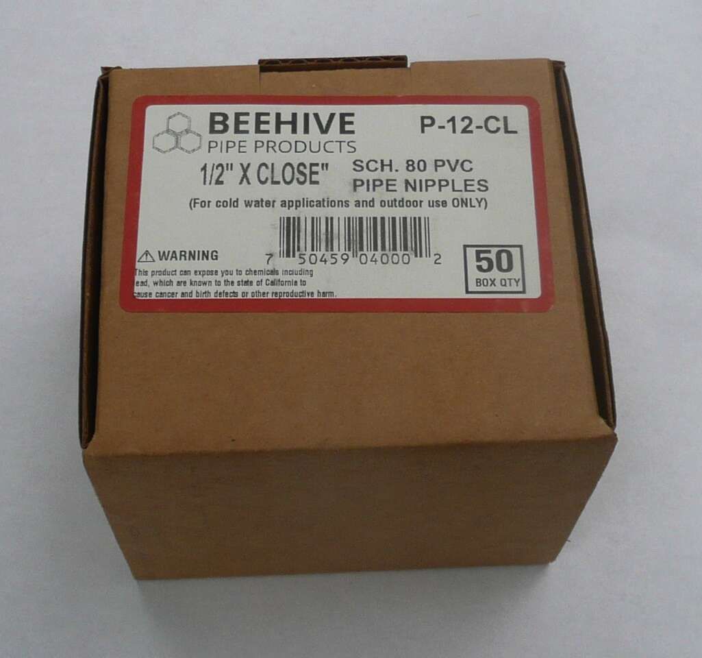 ONE Box of fifty (50) SCH 80 PVC 1/2" x close Pipe Nipples P12-CL
