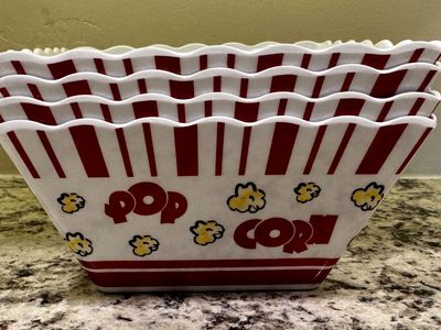 Set of 4 Acrylic Movie Night Popcorn Bowls - Red & White Striped Square Tubs