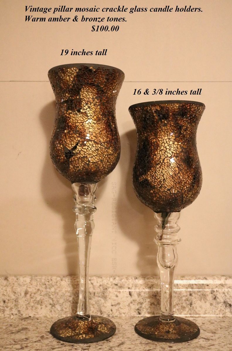 2 Beautiful Vintage Mosaic Glass Candle Holders